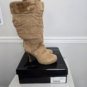 Cammy Lars Womens Faux Fur Suede Slouch Boots Size 8.5 Snow Bunny Wellness-Core